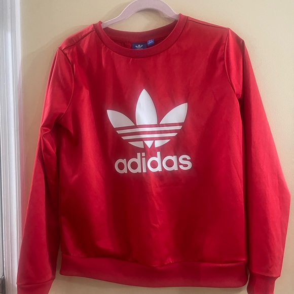 Adidas satin red women’s trefoil sweatshirt - Picture 1 of 6